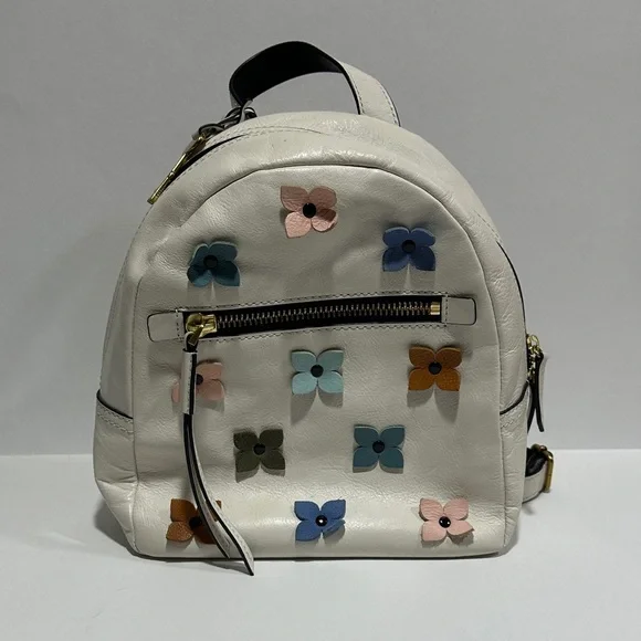 Fossil Megan White Pebbled Leather Backpack with Multicolor Floral Accents - Picture 2 of 6